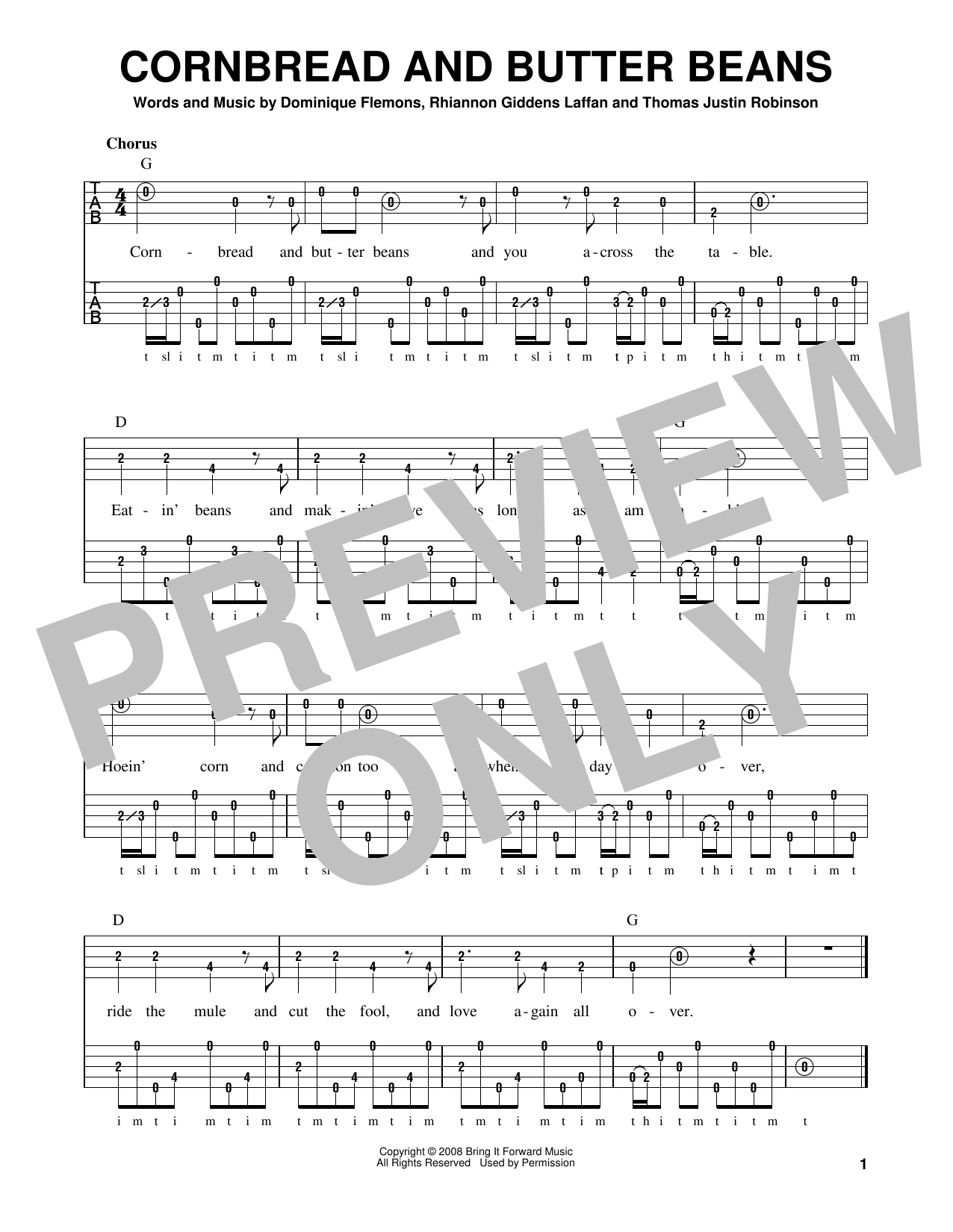 Download Rhiannon Giddens Laffan Cornbread And Butter Beans Sheet Music and learn how to play Banjo PDF digital score in minutes