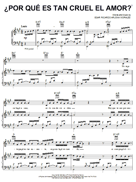 Download Ricardo Arjona Por Que Es Tan Cruel El Amor Sheet Music and learn how to play Piano, Vocal & Guitar (Right-Hand Melody) PDF digital score in minutes