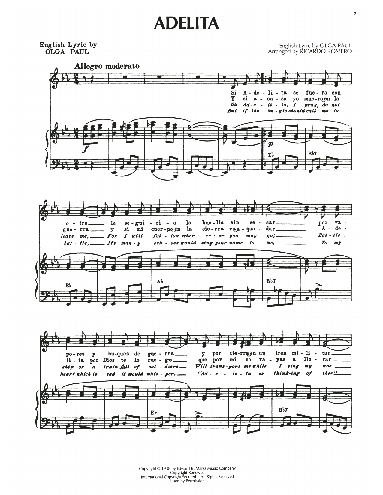 Download Ricardo Romero Adelita Sheet Music and learn how to play Piano, Vocal & Guitar Chords (Right-Hand Melody) PDF digital score in minutes