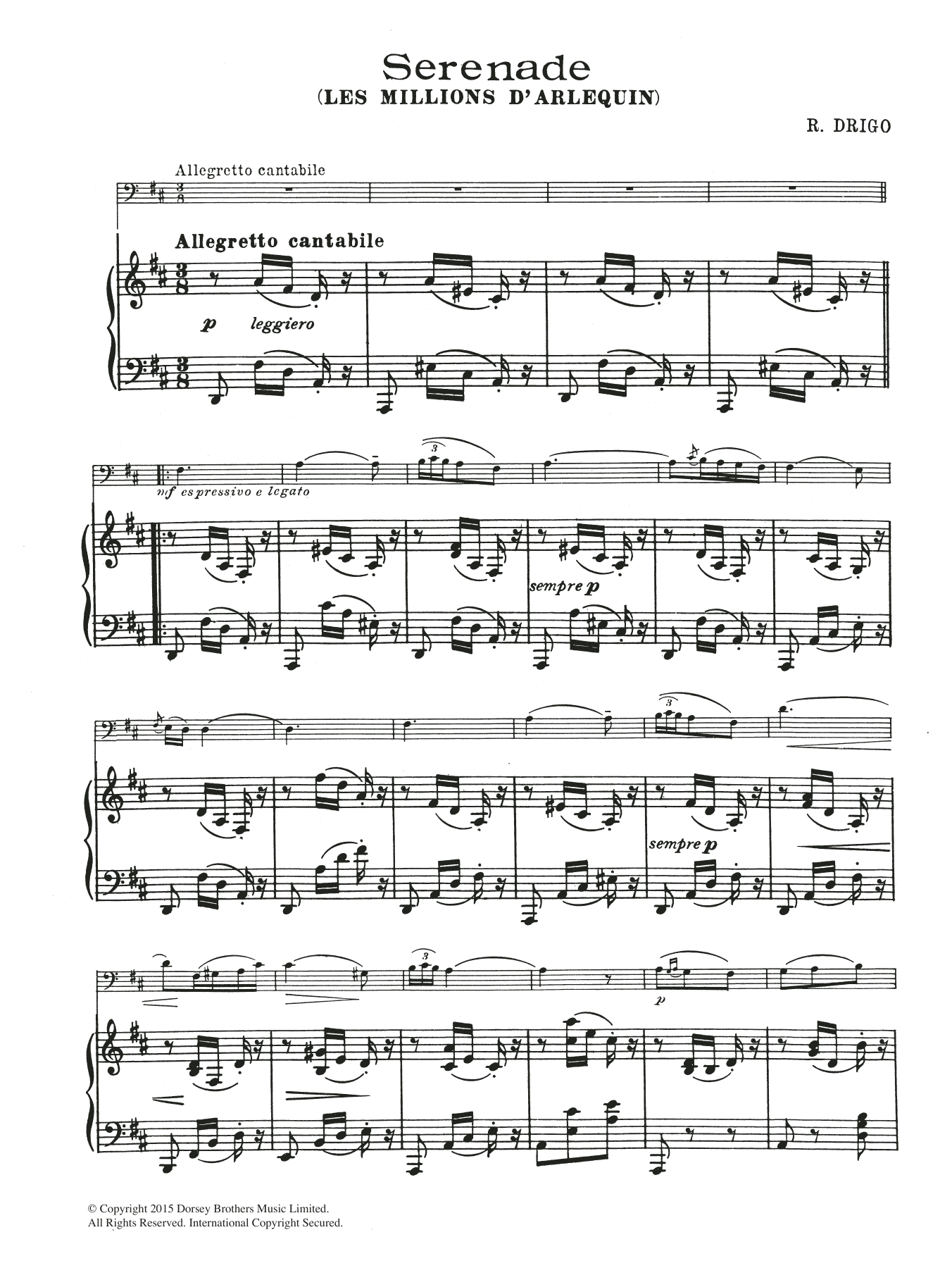 Download Riccardo Drigo Serenade (From Millions D'Arlequin) Sheet Music and learn how to play Cello PDF digital score in minutes