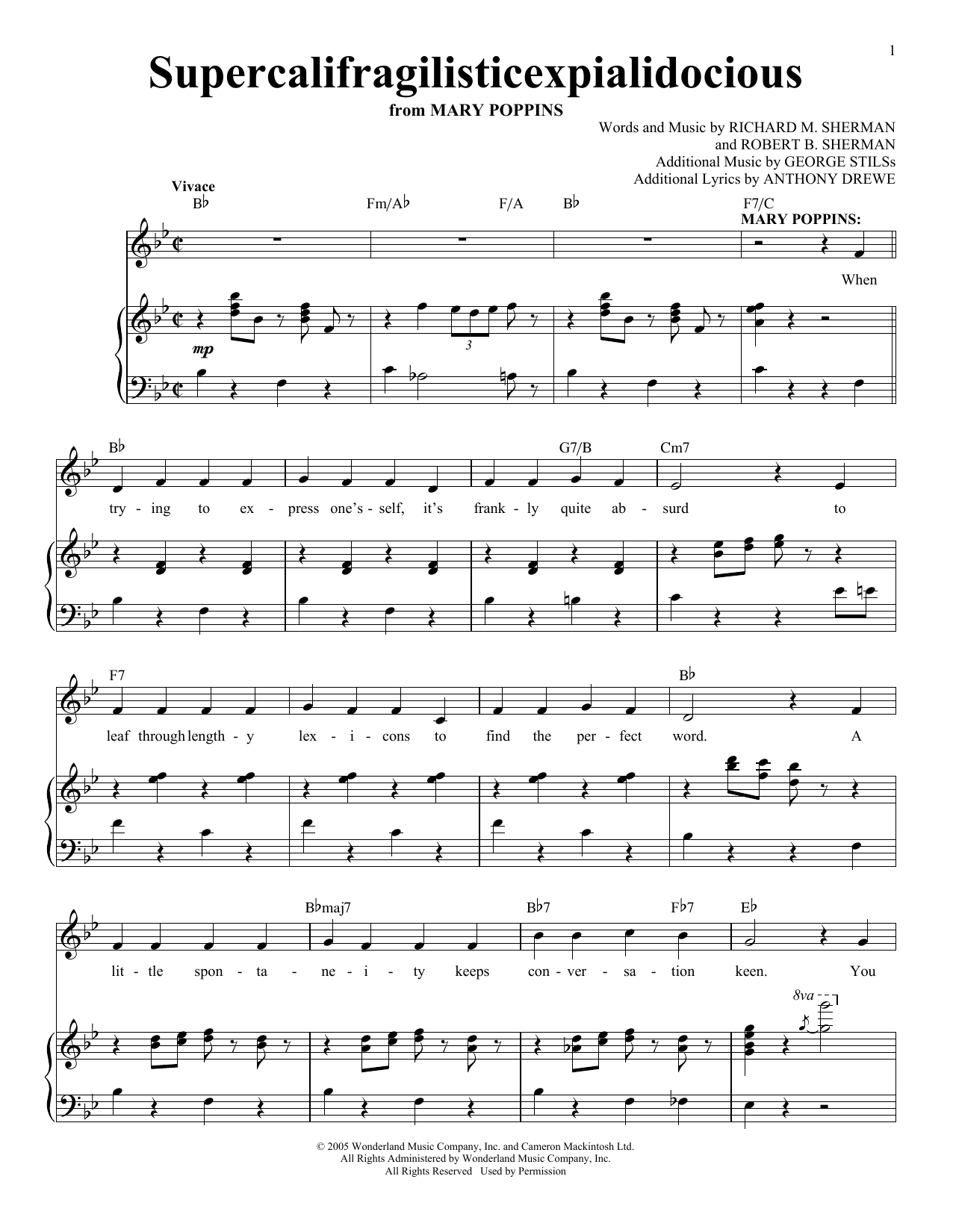 Download Sherman Brothers Supercalifragilisticexpialidocious Sheet Music and learn how to play Piano & Vocal PDF digital score in minutes