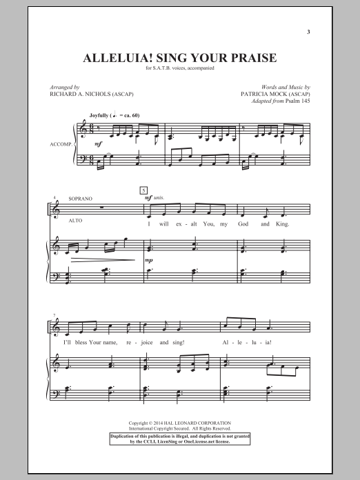 Download Richard A. Nichols Alleluia! Sing Your Praise Sheet Music and learn how to play SATB PDF digital score in minutes