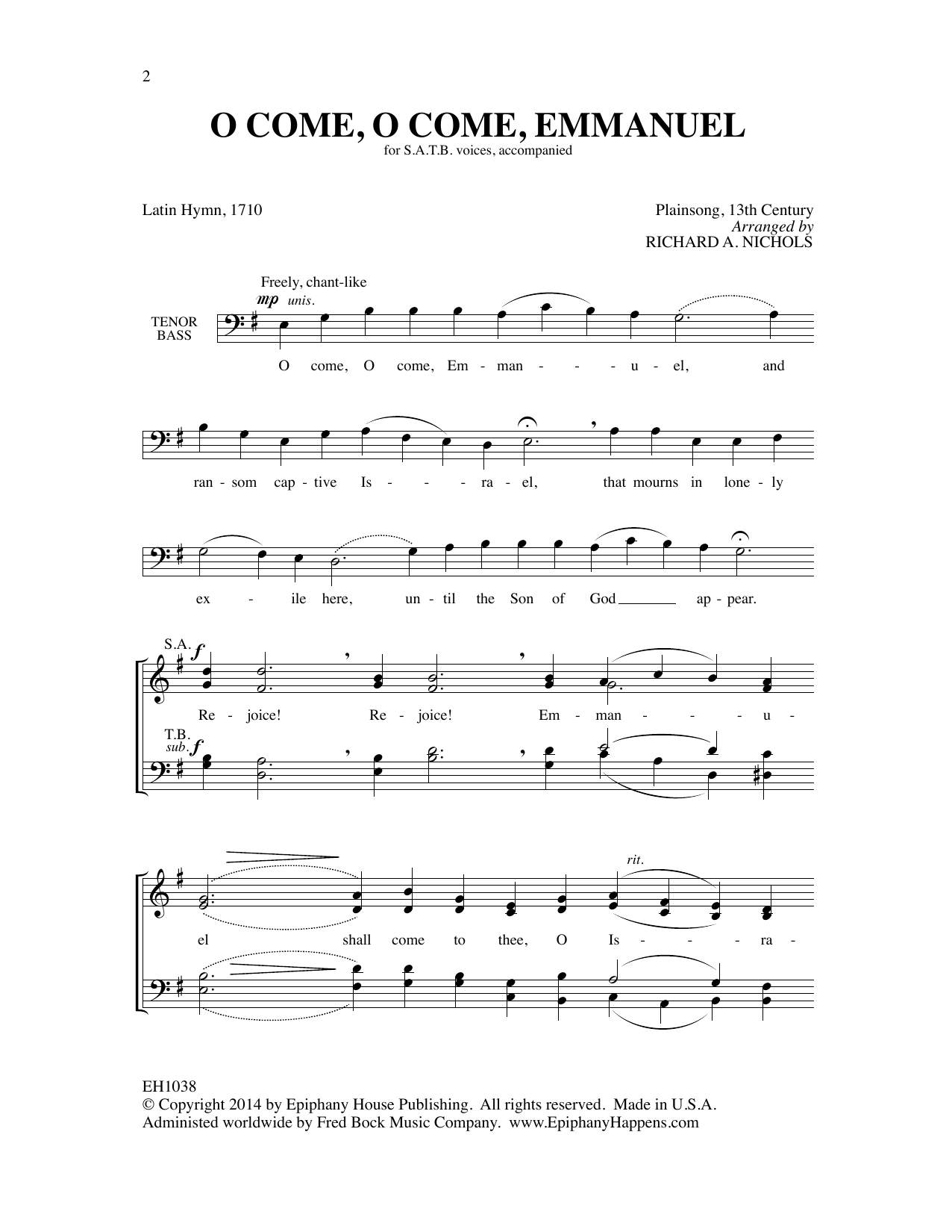 Download Richard A. Nichols O Come, O Come, Emmanuel Sheet Music and learn how to play SATB Choir PDF digital score in minutes