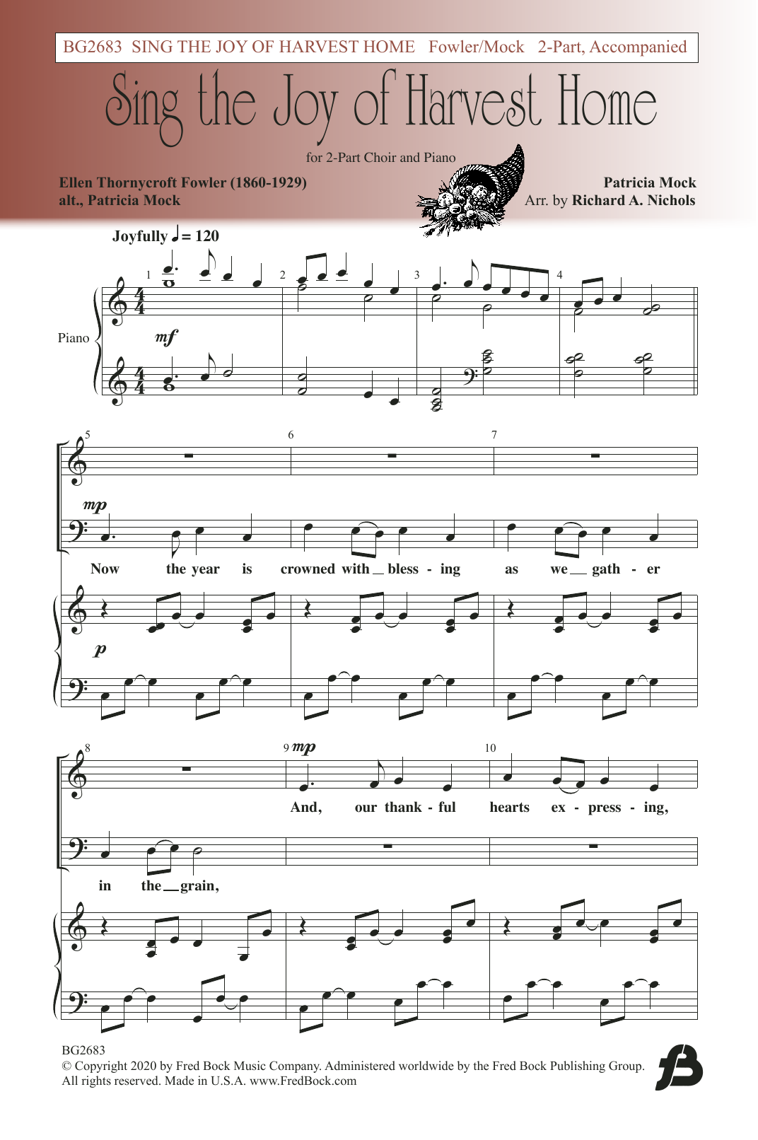 Download Richard A. Nichols Sing The Joy Of Harvest Home Sheet Music and learn how to play 2-Part Choir PDF digital score in minutes