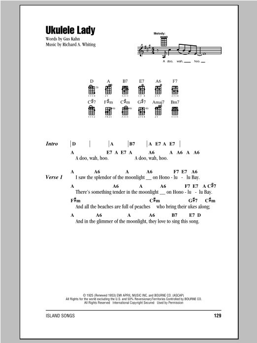 Download Richard A. Whiting Ukulele Lady Sheet Music and learn how to play Ukulele with strumming patterns PDF digital score in minutes