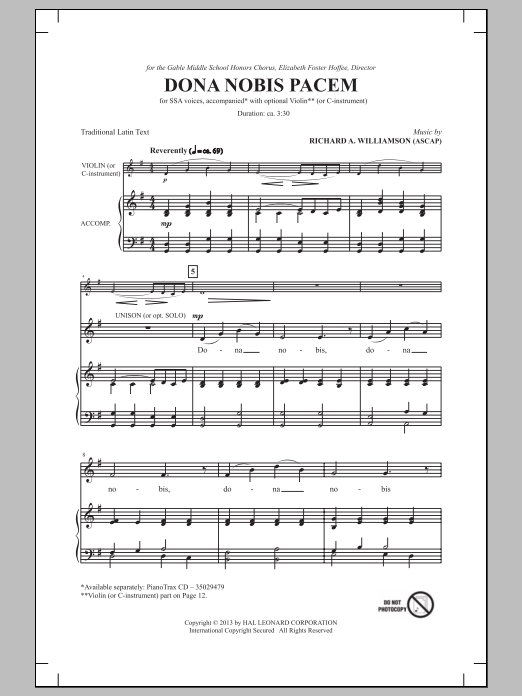 Download Richard A. Williamson Dona Nobis Pacem Sheet Music and learn how to play SSA PDF digital score in minutes