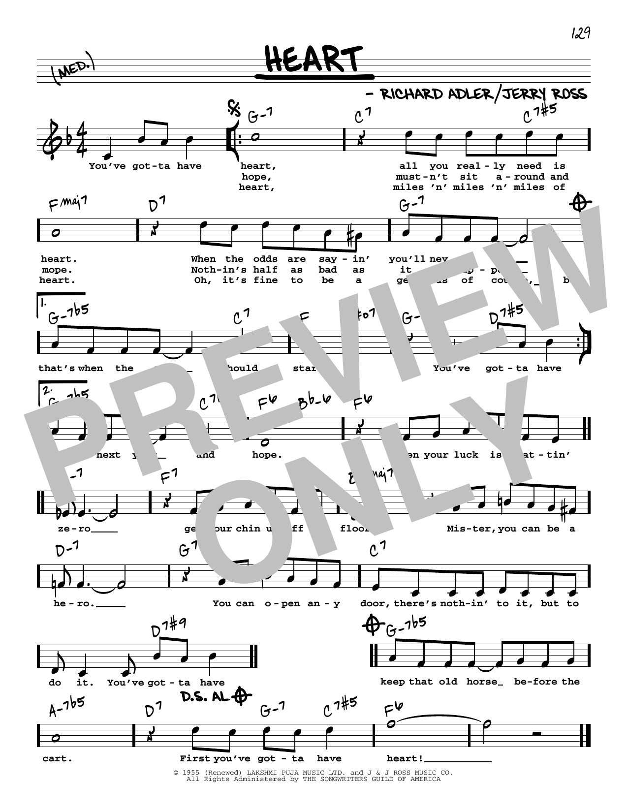 Download Richard Adler and Jerry Ross Heart (High Voice) (from Damn Yankees) Sheet Music and learn how to play Real Book – Melody, Lyrics & Chords PDF digital score in minutes