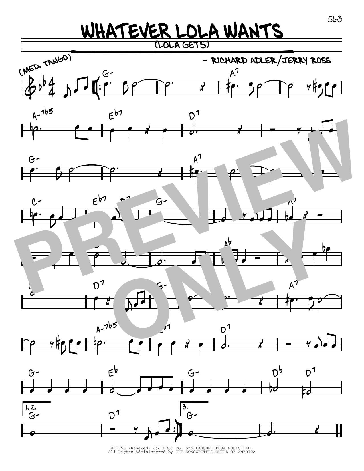 Download Richard Adler and Jerry Ross Whatever Lola Wants (Lola Gets) Sheet Music and learn how to play Real Book – Melody & Chords PDF digital score in minutes