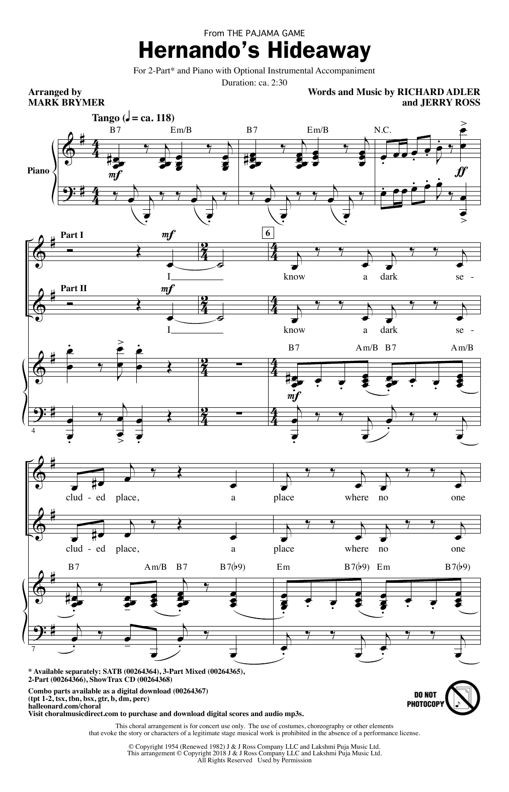 Download Richard Adler Hernando's Hideaway (arr. Mark Brymer) Sheet Music and learn how to play 3-Part Mixed Choir PDF digital score in minutes