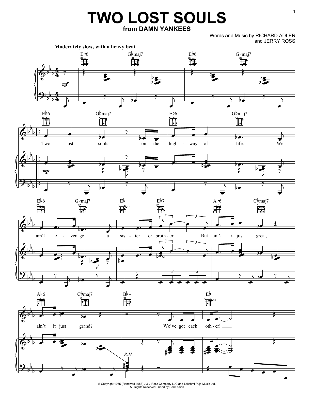 Download Richard Adler Two Lost Souls Sheet Music and learn how to play Piano, Vocal & Guitar (Right-Hand Melody) PDF digital score in minutes