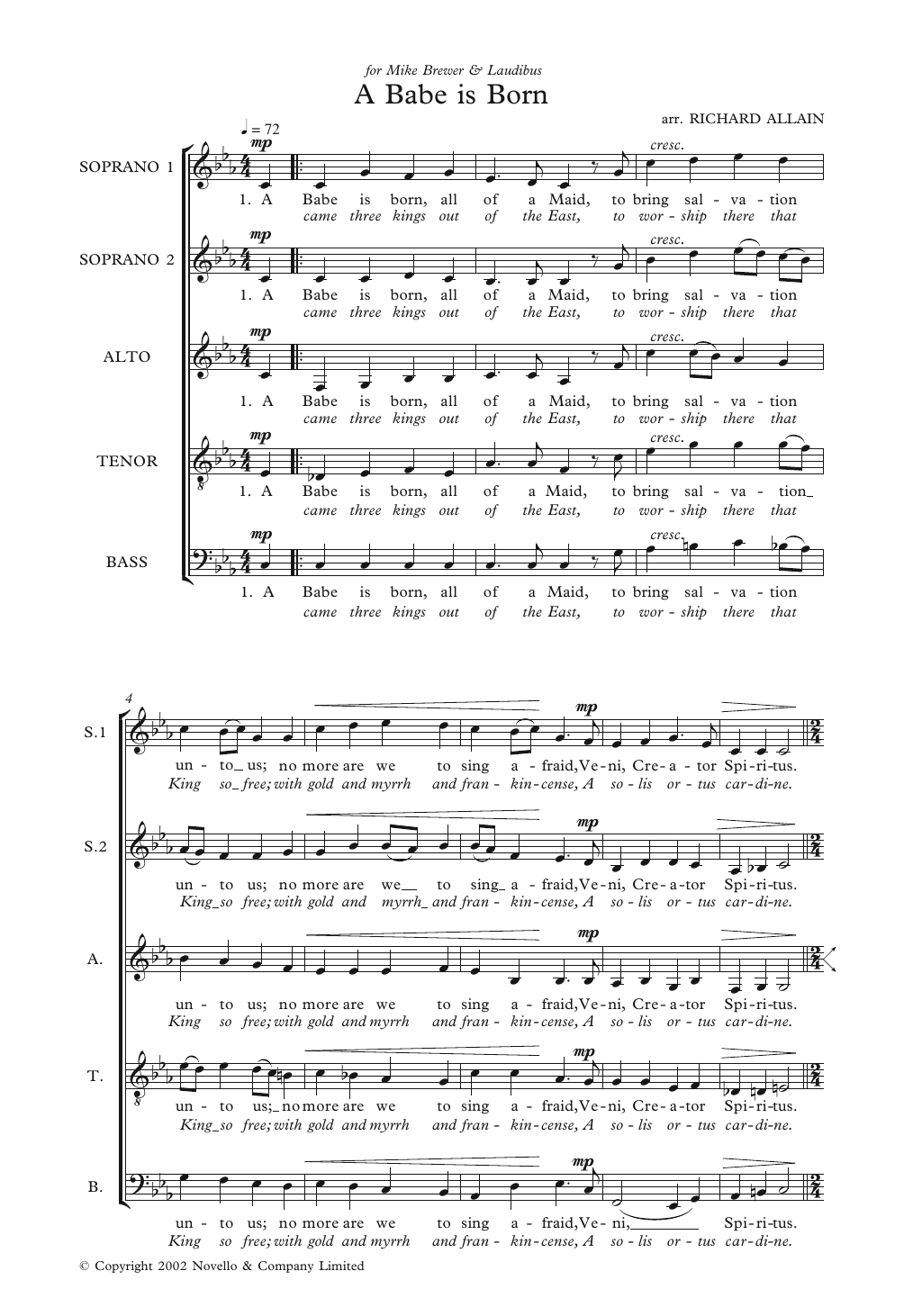 Download Richard Allain A Babe Is Born Sheet Music and learn how to play Piano, Vocal & Guitar PDF digital score in minutes