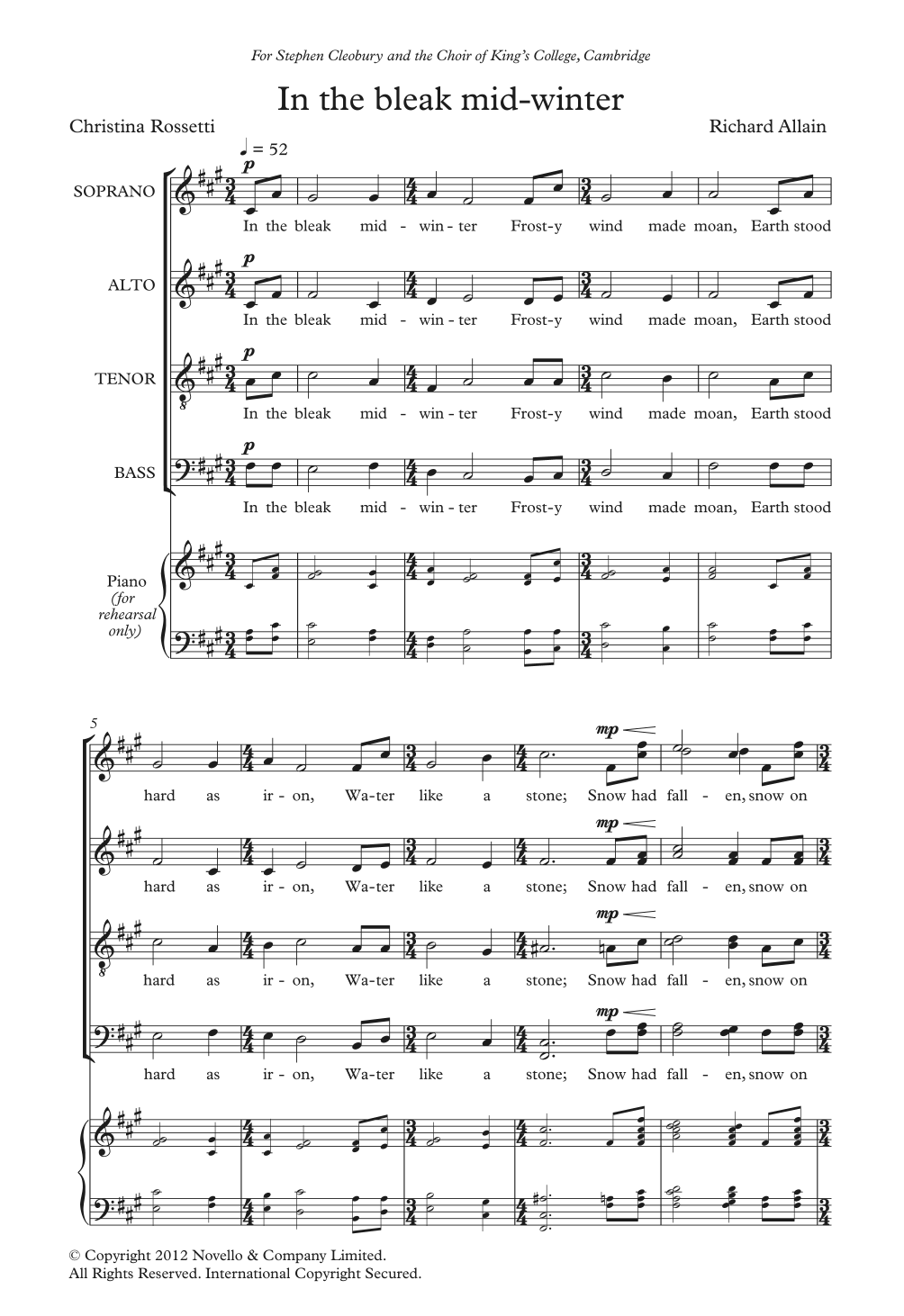 Download Richard Allain In The Bleak Mid-Winter Sheet Music and learn how to play SATB Choir PDF digital score in minutes