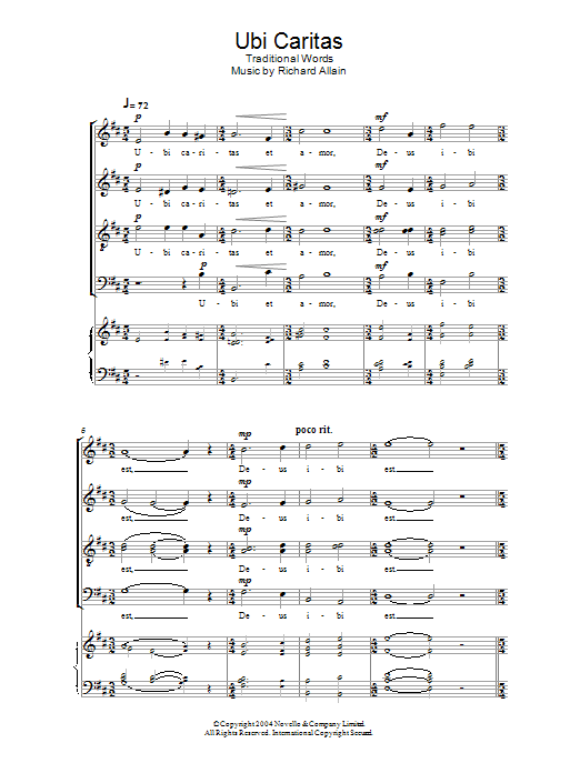 Download Richard Allain Ubi Caritas Sheet Music and learn how to play Choir PDF digital score in minutes
