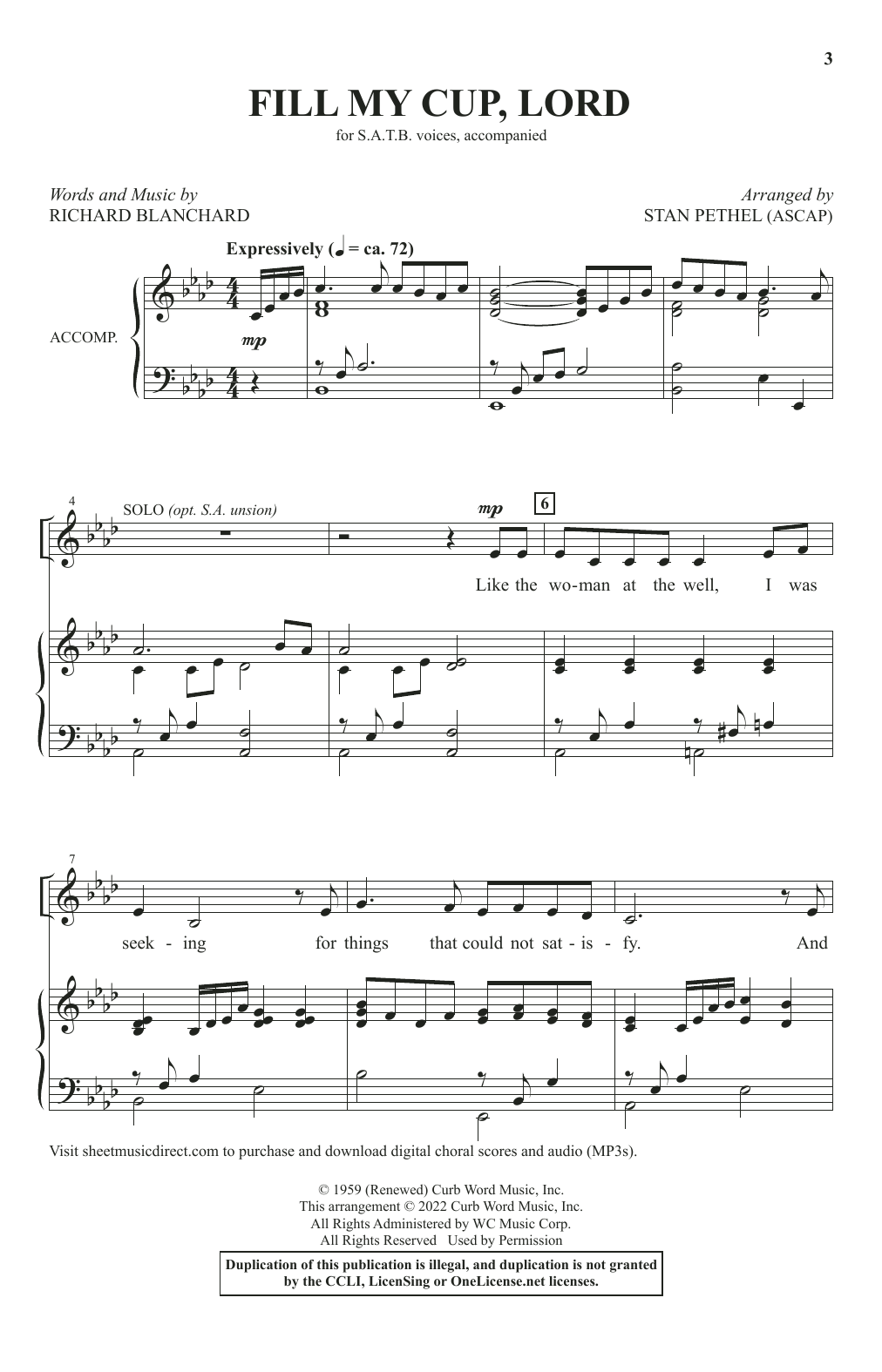 Download Richard Blanchard Fill My Cup, Lord (arr. Stan Pethel) Sheet Music and learn how to play SATB Choir PDF digital score in minutes