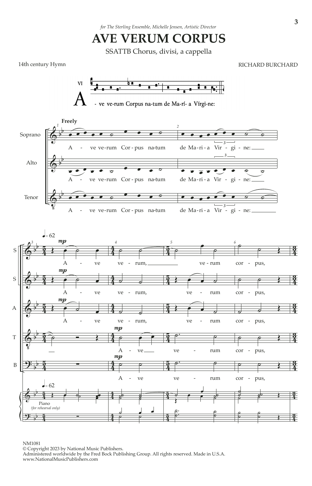 Download Richard Burchard Ave Verum Corpus (Partner For O Magnum Mysterium) Sheet Music and learn how to play Choir PDF digital score in minutes