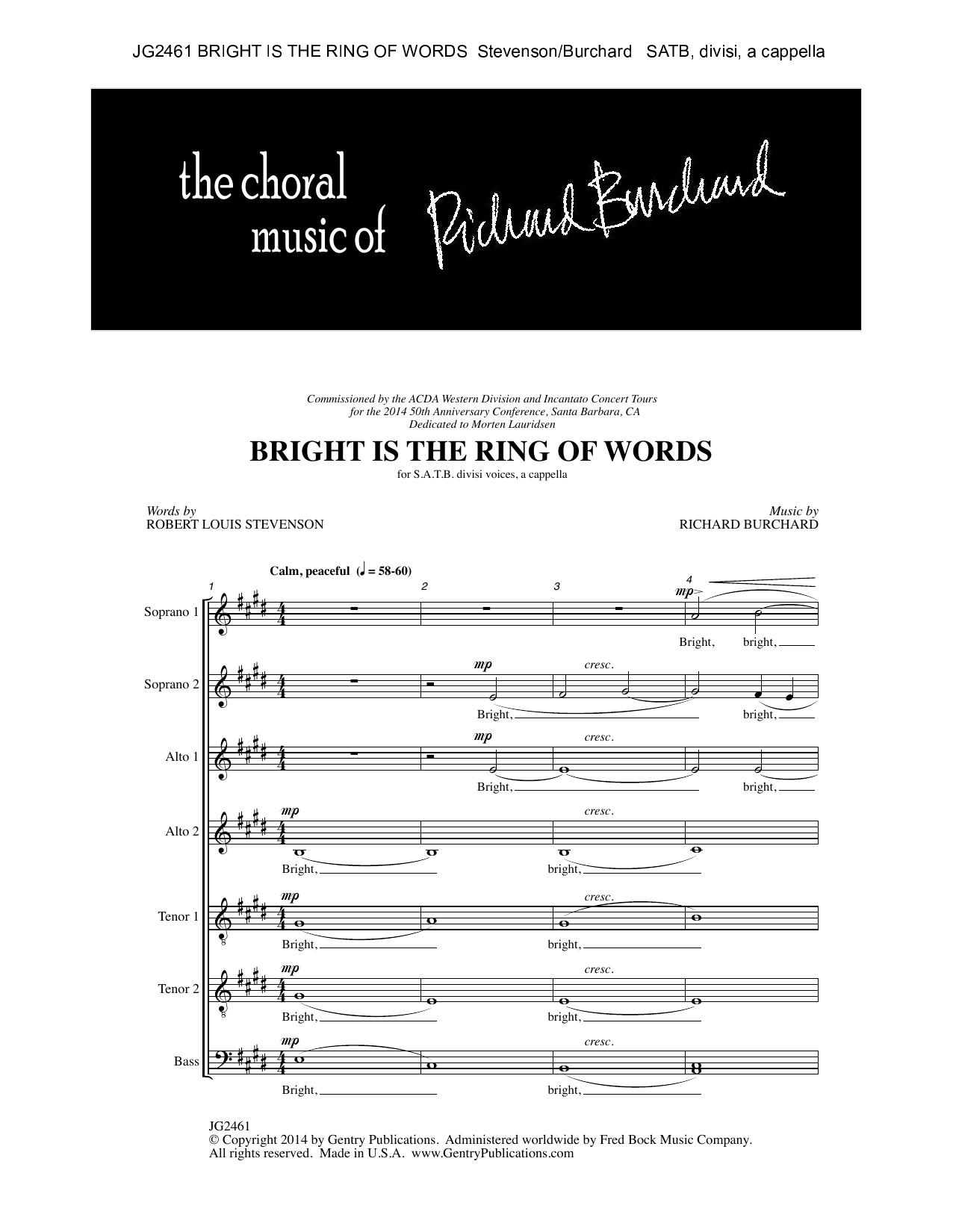 Download Richard Burchard Bright Is the Ring of Words Sheet Music and learn how to play SATB Choir PDF digital score in minutes