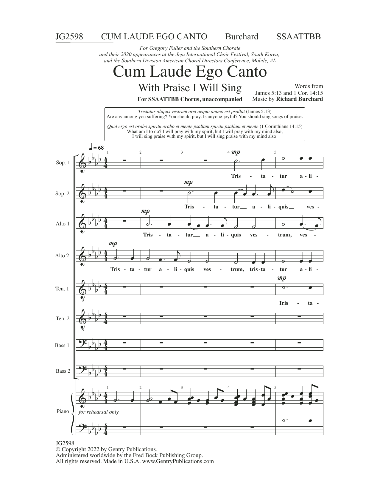 Download Richard Burchard Cum Laude Ego Canto (With Praise I Will Sing) Sheet Music and learn how to play Choir PDF digital score in minutes