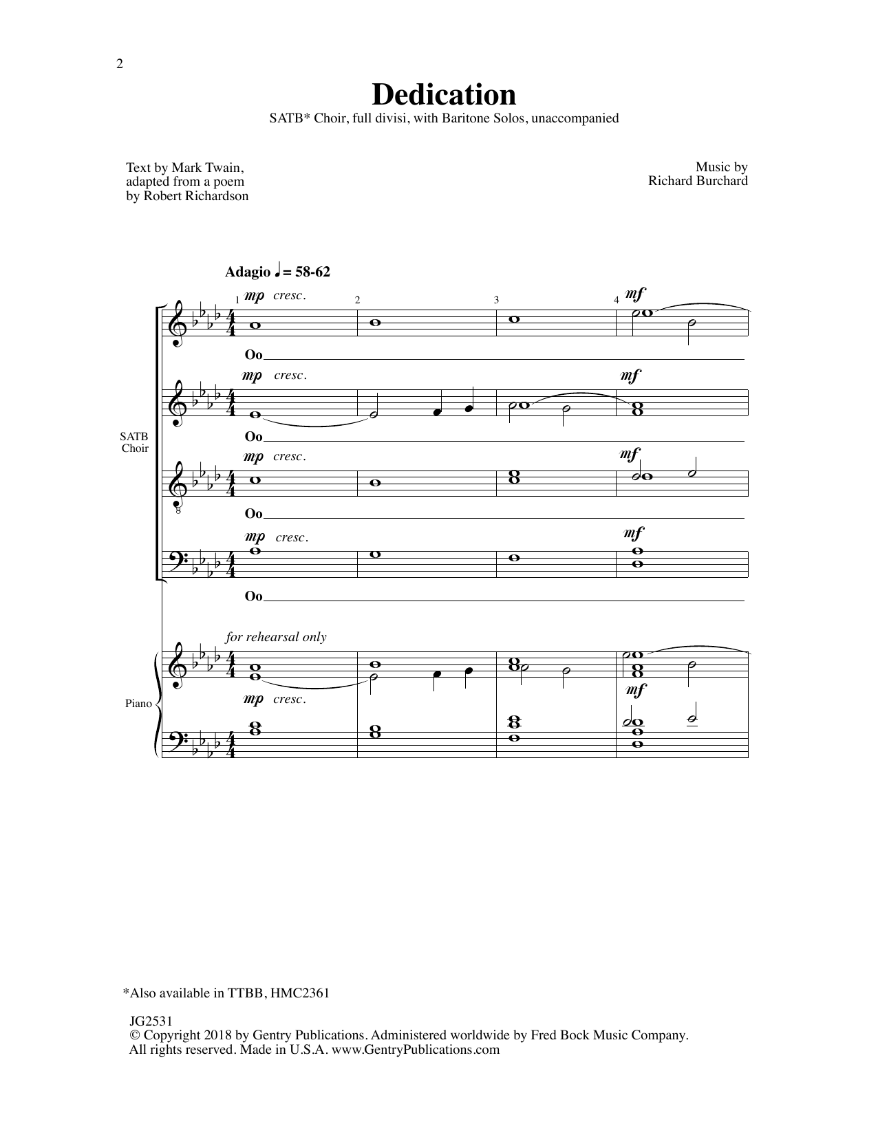 Download Richard Burchard Dedication Sheet Music and learn how to play SATB Choir PDF digital score in minutes