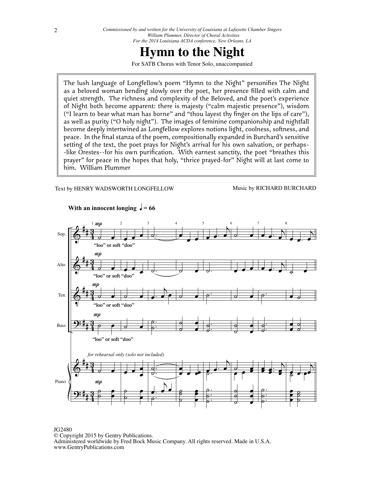 Download Richard Burchard Hymn To The Night Sheet Music and learn how to play SATB Choir PDF digital score in minutes