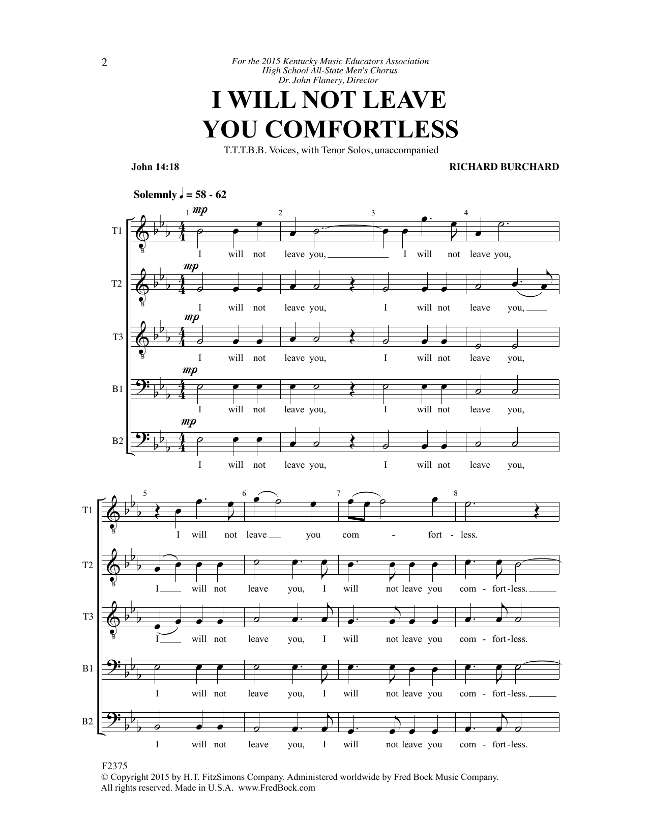 Download Richard Burchard I Will Not Leave You Comfortless Sheet Music and learn how to play Choir PDF digital score in minutes