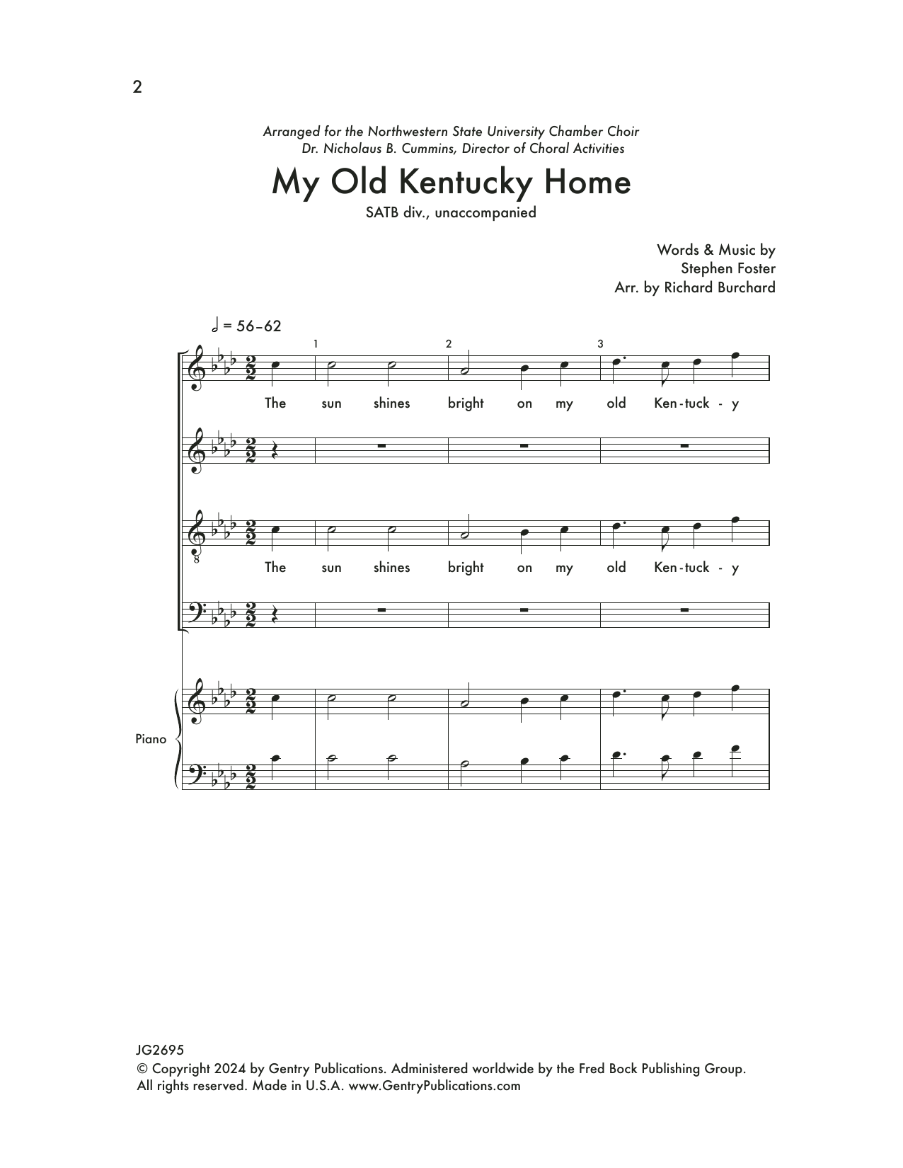 Download Richard Burchard My Old Kentucky Home Sheet Music and learn how to play SATB Choir PDF digital score in minutes