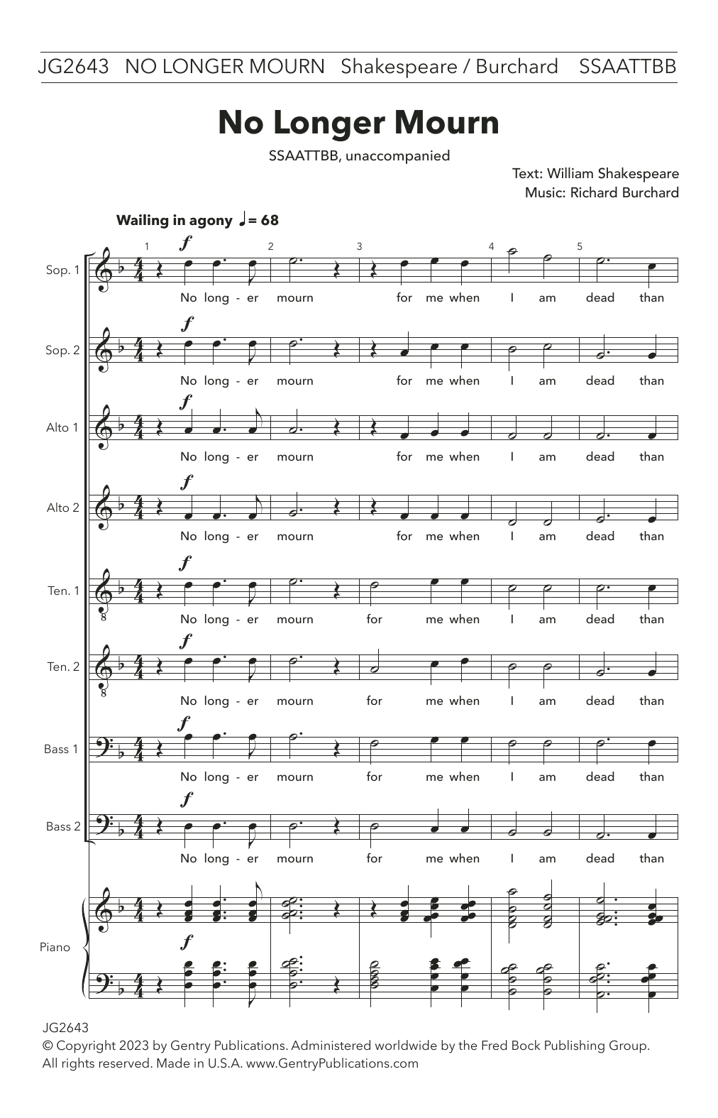 Download Richard Burchard No Longer Mourn Sheet Music and learn how to play Choir PDF digital score in minutes