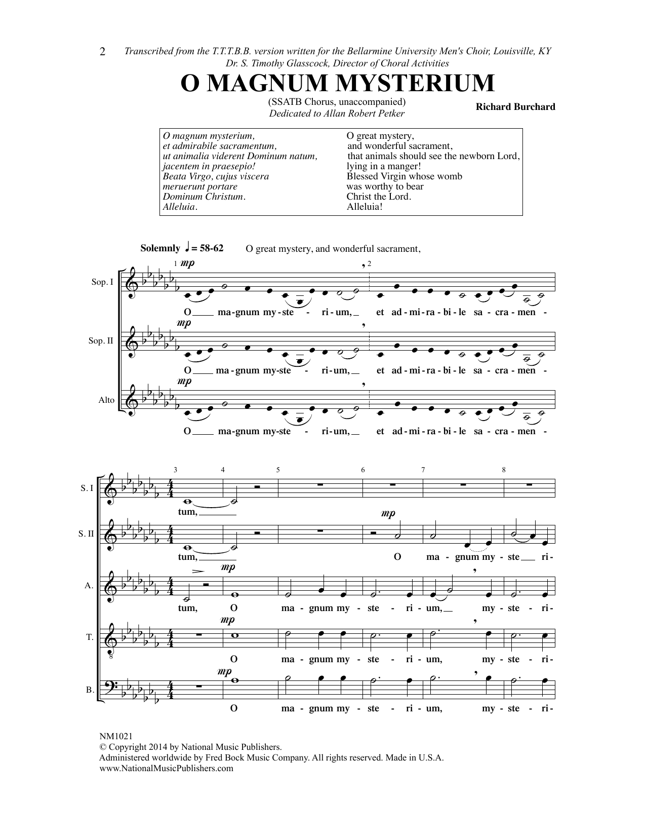 Download Richard Burchard O Magnum Mysterium Sheet Music and learn how to play SSATB Choir PDF digital score in minutes