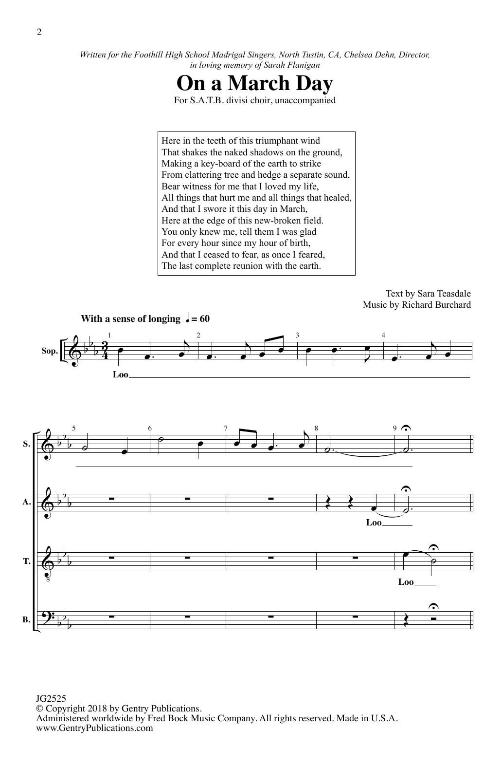 Download Richard Burchard On A March Day Sheet Music and learn how to play SATB Choir PDF digital score in minutes