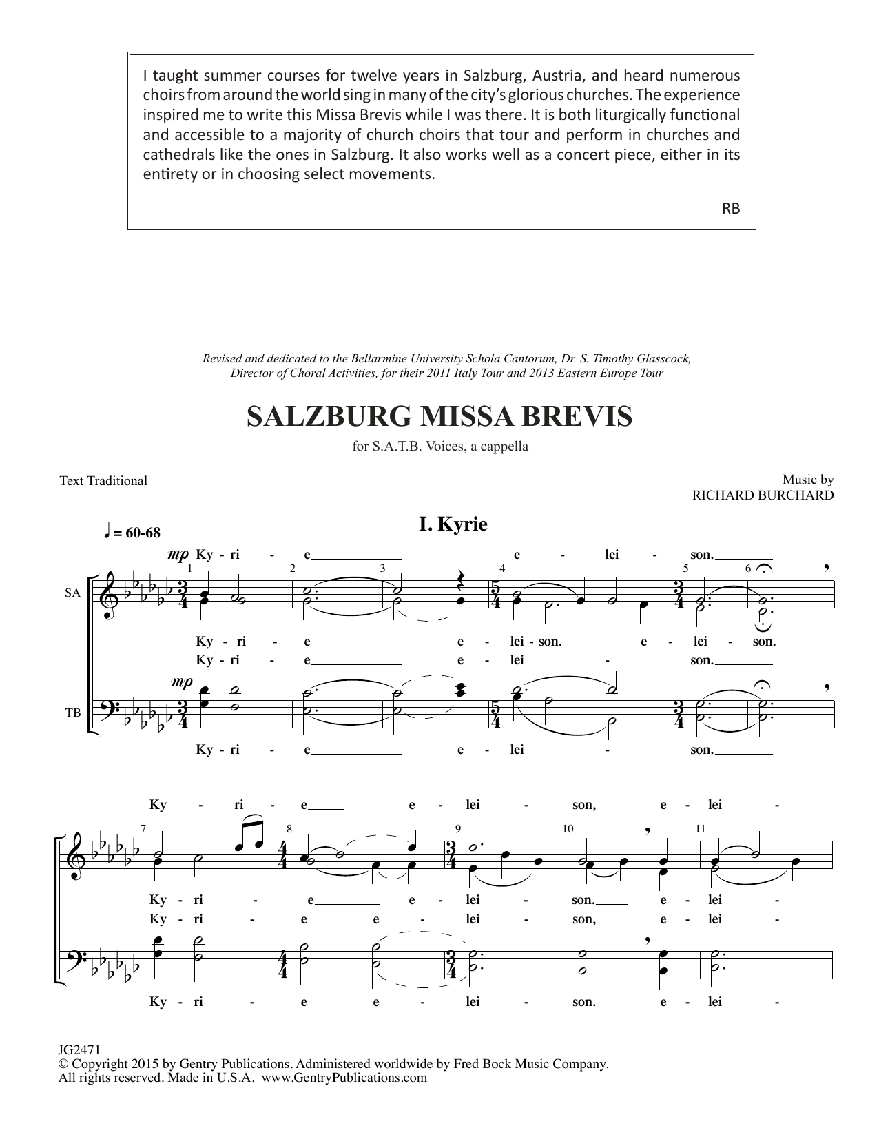 Download Richard Burchard Salzburg Missa Brevis Sheet Music and learn how to play SATB Choir PDF digital score in minutes