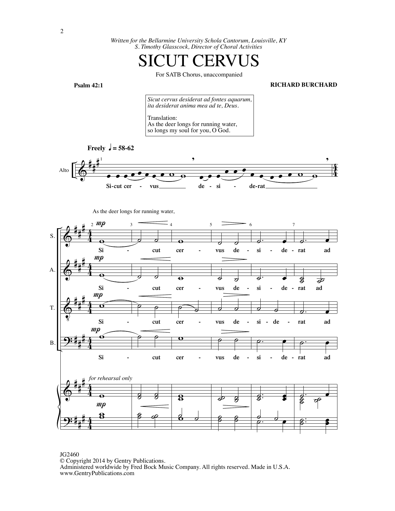 Download Richard Burchard Sicut Cervus Sheet Music and learn how to play SATB Choir PDF digital score in minutes