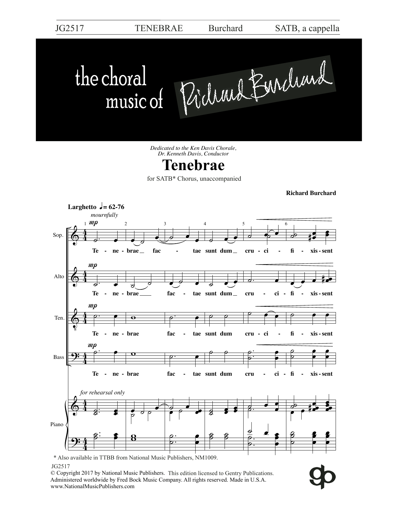 Download Richard Burchard Tenebrae Sheet Music and learn how to play SATB Choir PDF digital score in minutes