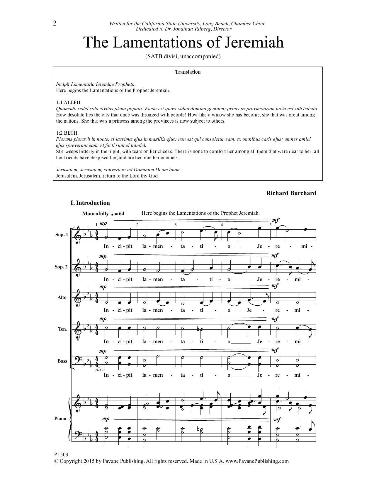 Download Richard Burchard The Lamentations of Jeremiah Sheet Music and learn how to play Choir PDF digital score in minutes