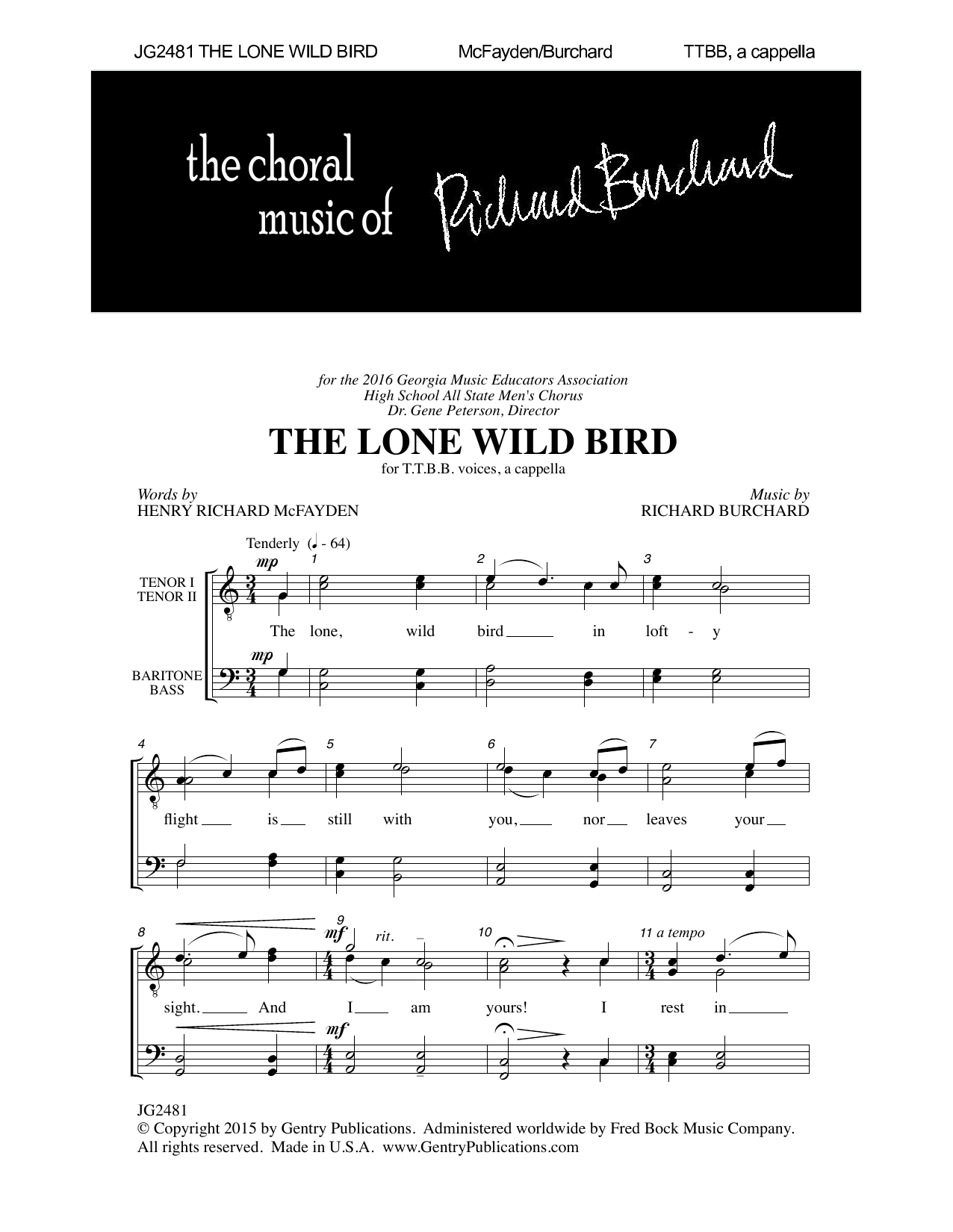 Download Richard Burchard The Lone Wild Bird Sheet Music and learn how to play TTBB Choir PDF digital score in minutes