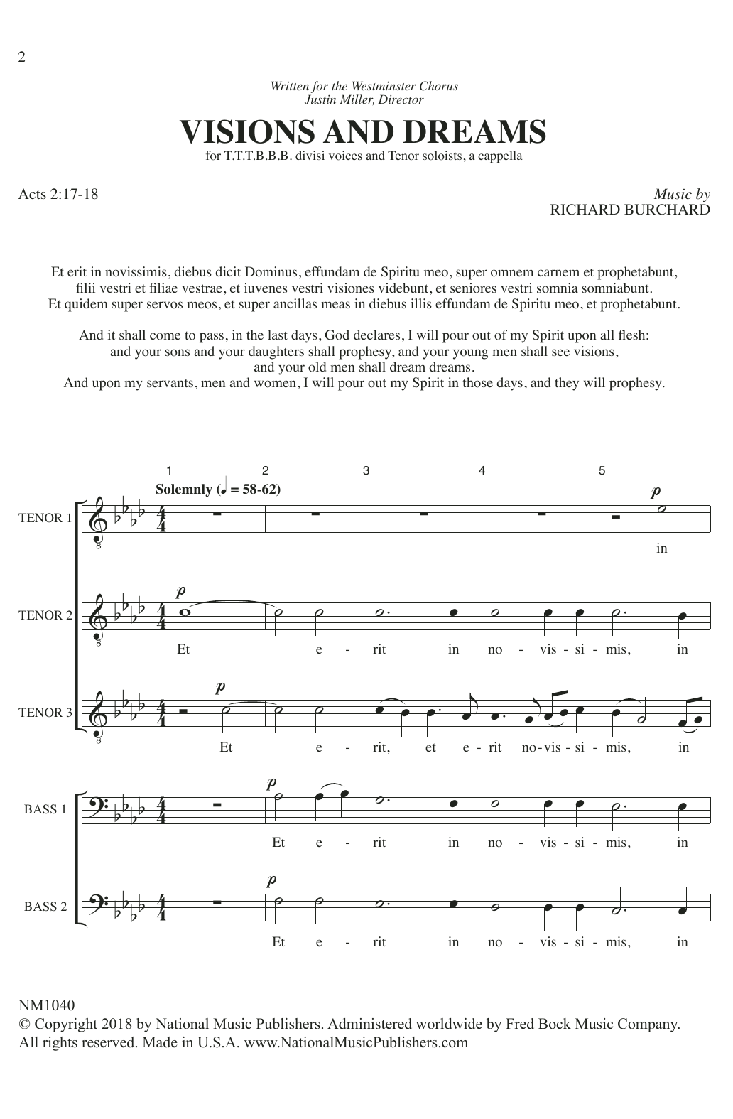 Download Richard Burchard Visions And Dreams Sheet Music and learn how to play TTBB Choir PDF digital score in minutes