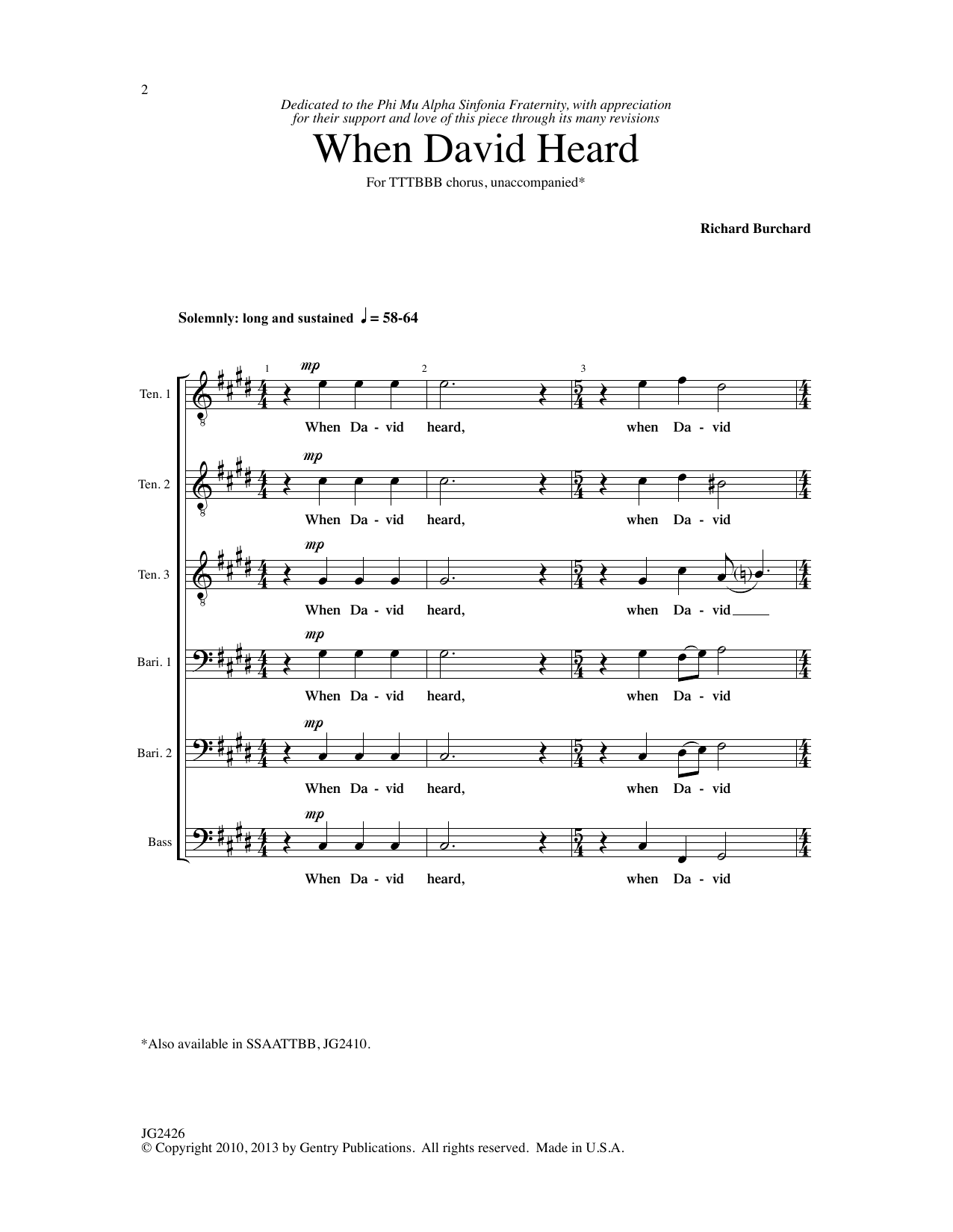 Download Richard Burchard When David Heard Sheet Music and learn how to play TTBB Choir PDF digital score in minutes