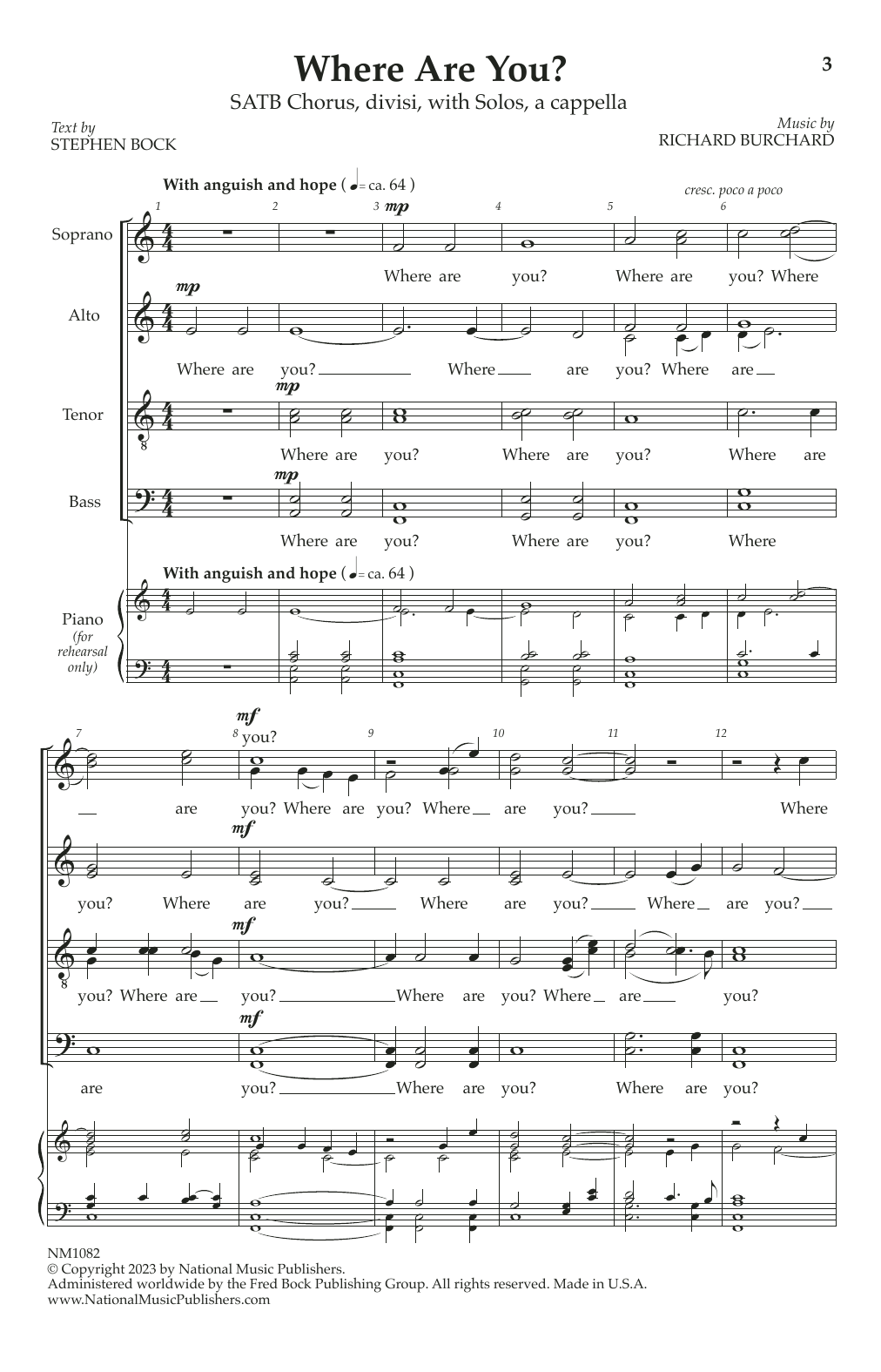 Download Richard Burchard Where Are You? Sheet Music and learn how to play Choir PDF digital score in minutes