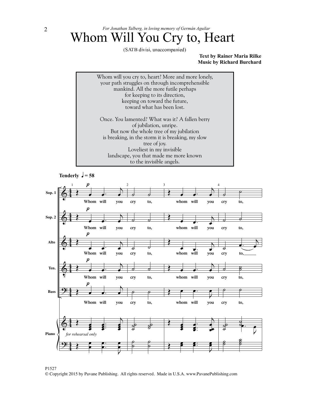 Download Richard Burchard Whom Will You Cry To, Heart? Sheet Music and learn how to play SATB Choir PDF digital score in minutes