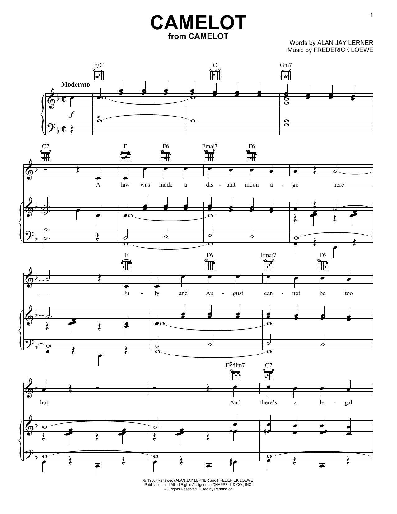 Download Richard Burton Camelot Sheet Music and learn how to play Piano, Vocal & Guitar (Right-Hand Melody) PDF digital score in minutes