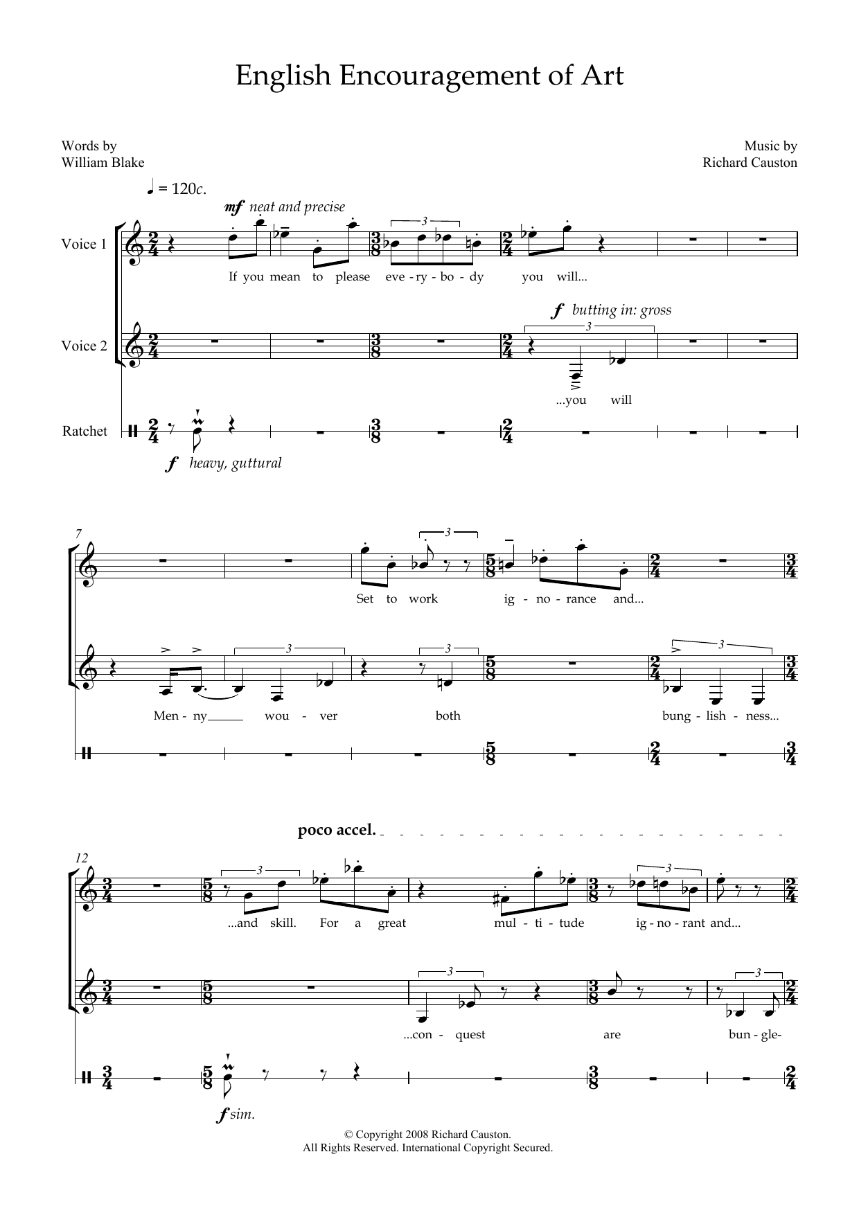 Download Richard Causton English Encouragement of Art (for soprano, mezzo-soprano & percussion) Sheet Music and learn how to play Piano & Vocal PDF digital score in minutes