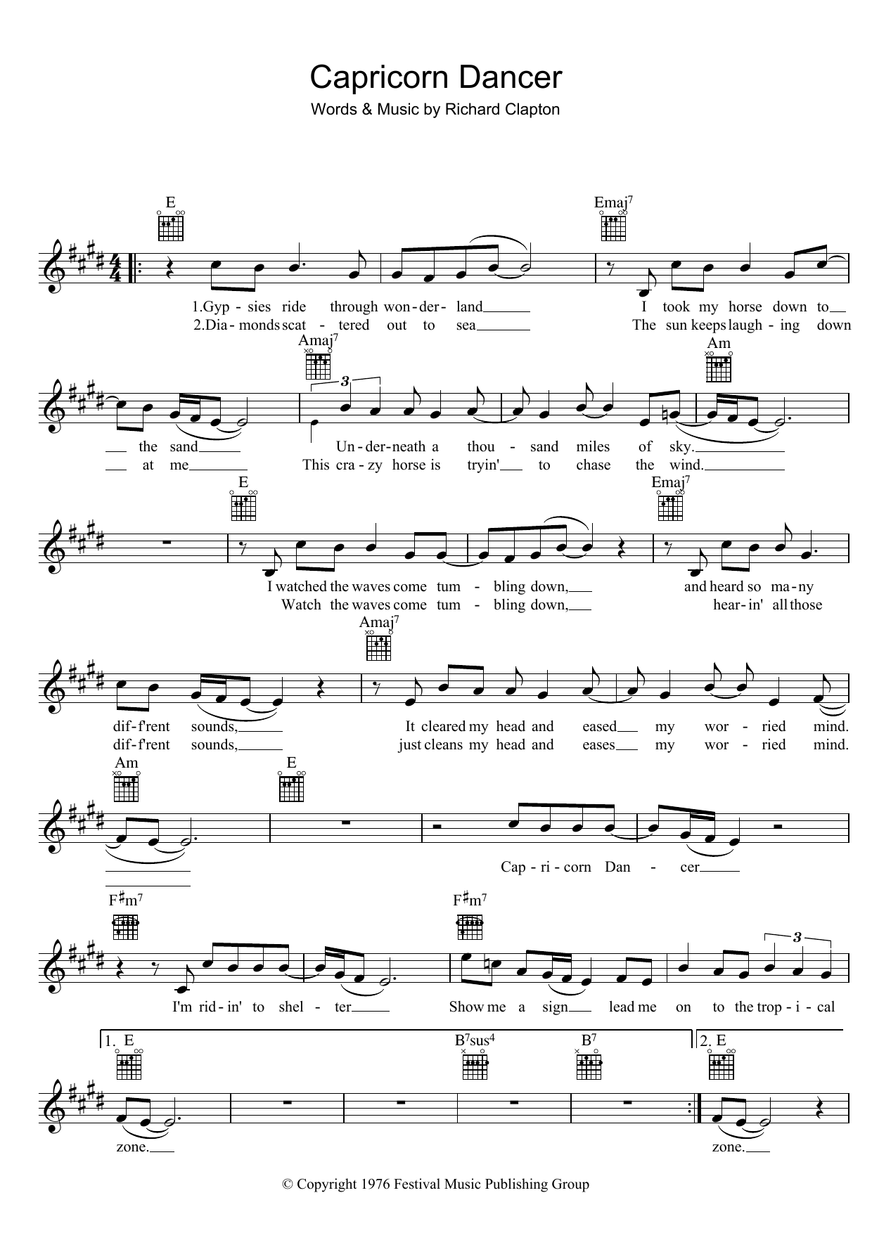 Download Richard Clapton Capricorn Dancer Sheet Music and learn how to play Melody Line, Lyrics & Chords PDF digital score in minutes