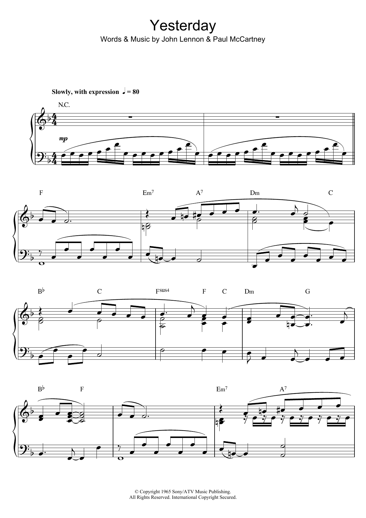 Download Richard Clayderman Yesterday Sheet Music and learn how to play Piano PDF digital score in minutes