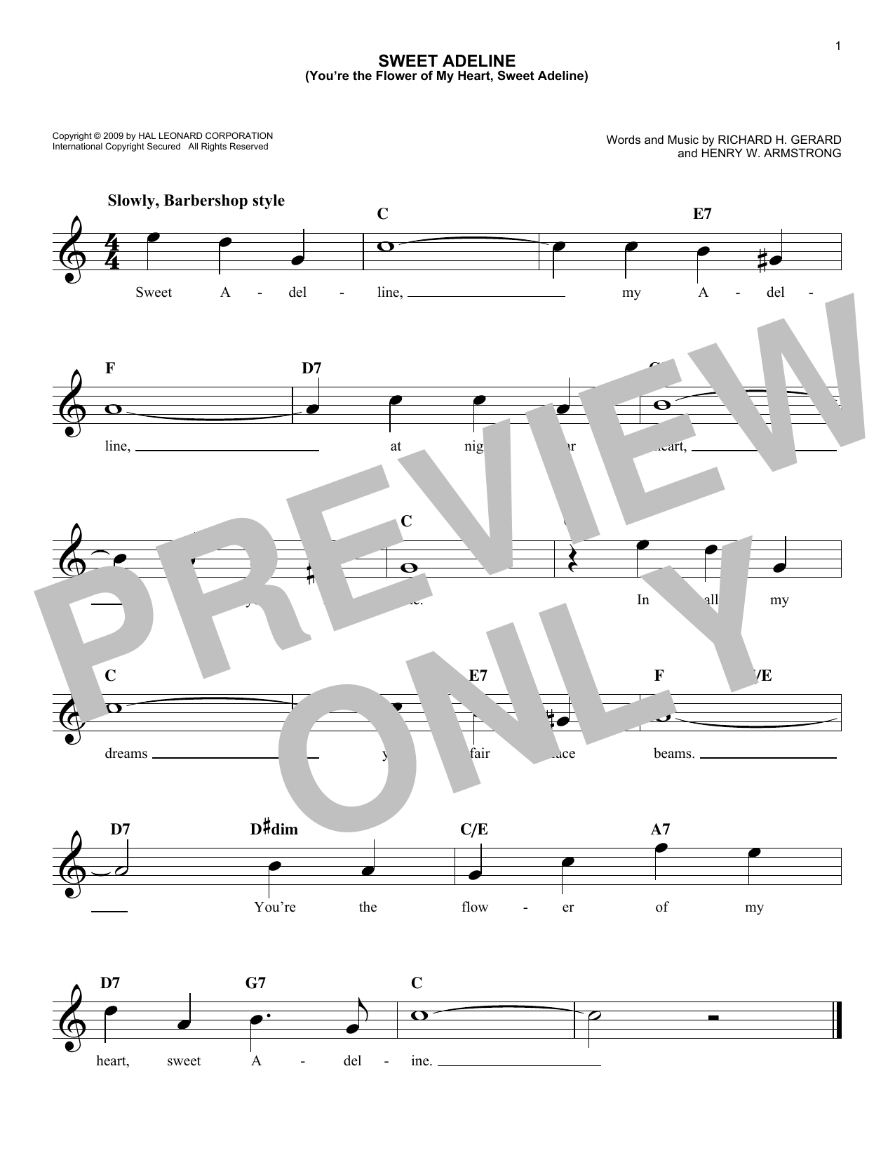 Download Richard H. Gerard and Henry W. Armstrong Sweet Adeline (You're The Flower Of My Heart, Sweet Adeline) Sheet Music and learn how to play Piano, Vocal & Guitar Chords (Right-Hand Melody) PDF digital score in minutes