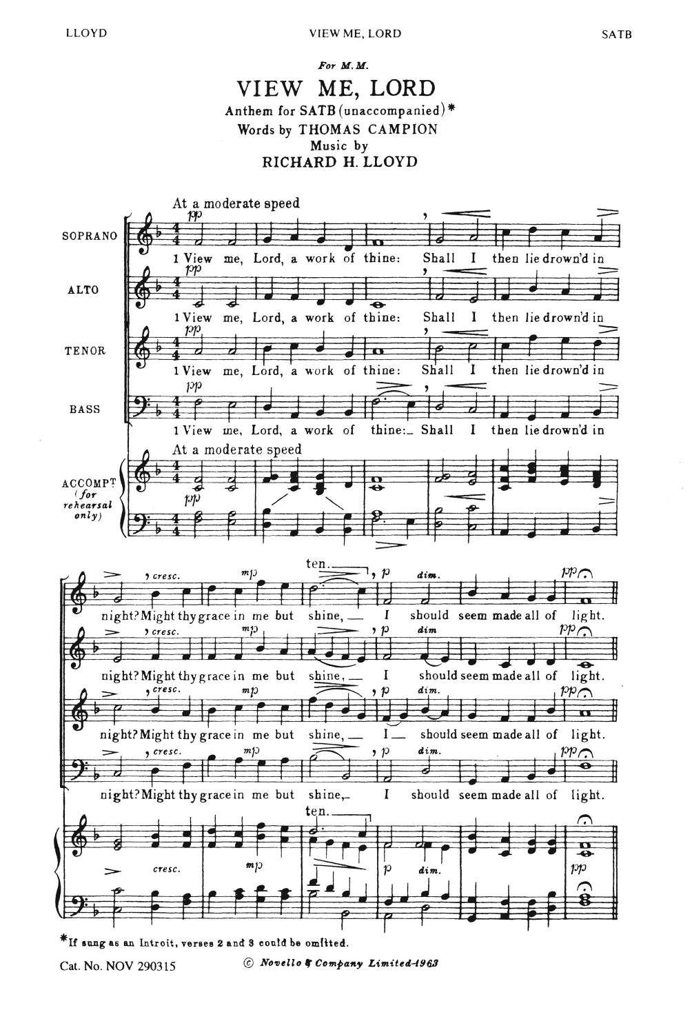 Download Richard H. Lloyd View Me Lord Sheet Music and learn how to play SATB Choir PDF digital score in minutes