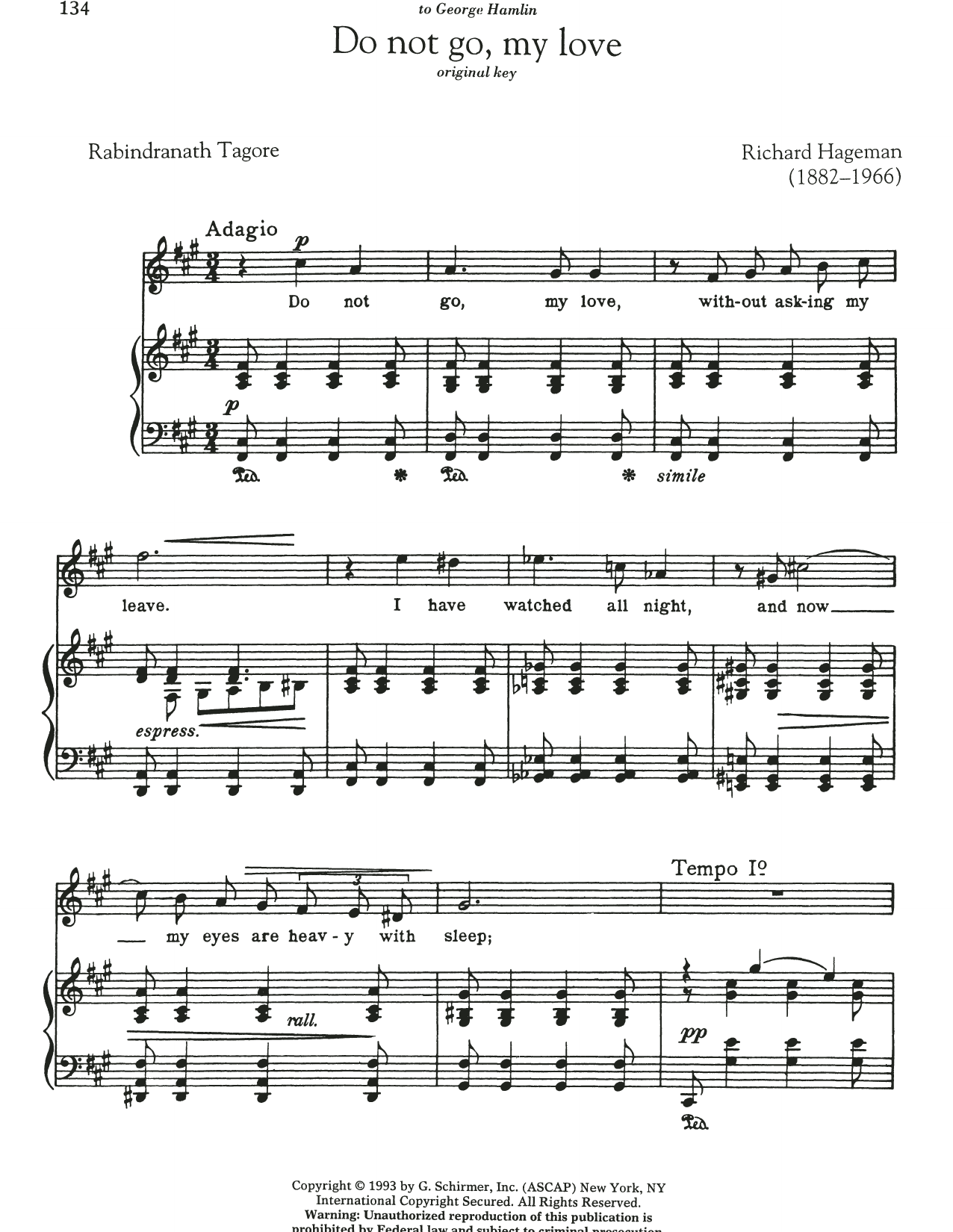 Download Richard Hageman Do Not Go, My Love Sheet Music and learn how to play Piano & Vocal PDF digital score in minutes