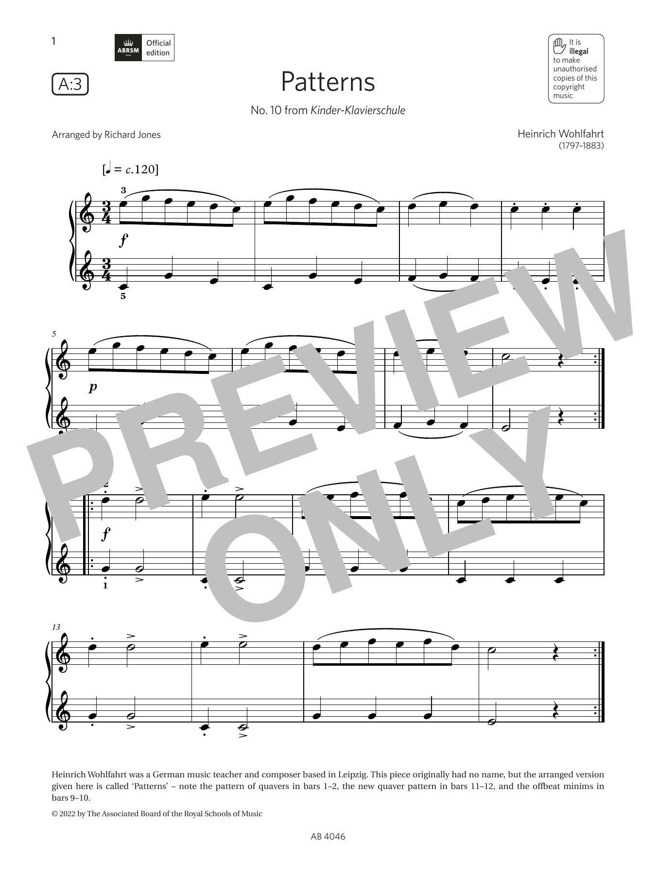 Download Richard Jones Patterns (Grade Initial, list A3, from the ABRSM Piano Syllabus 2023 & 2024) Sheet Music and learn how to play Piano Solo PDF digital score in minutes
