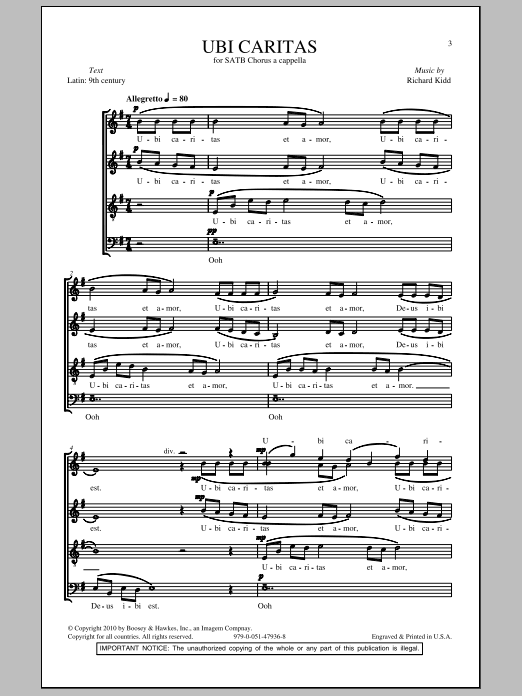 Download Richard Kidd Ubi Caritas Sheet Music and learn how to play SATB PDF digital score in minutes