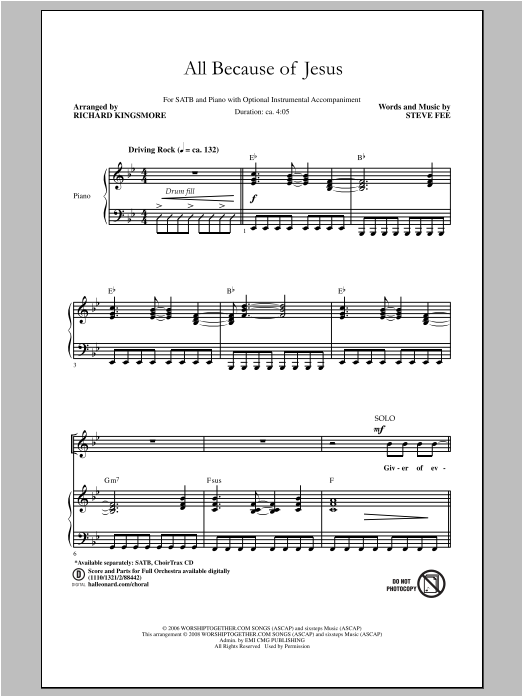 Download Richard Kingsmore All Because Of Jesus Sheet Music and learn how to play SATB PDF digital score in minutes