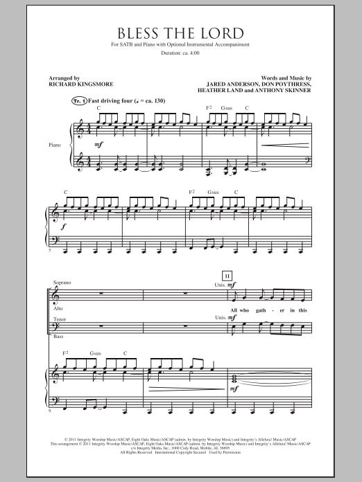 Download Richard Kingsmore Bless The Lord Sheet Music and learn how to play SATB PDF digital score in minutes