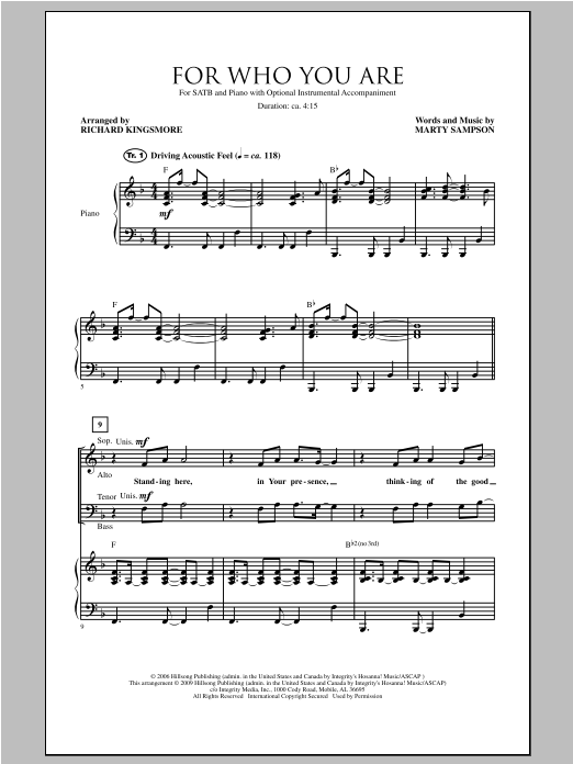 Download Richard Kingsmore For Who You Are Sheet Music and learn how to play SATB PDF digital score in minutes