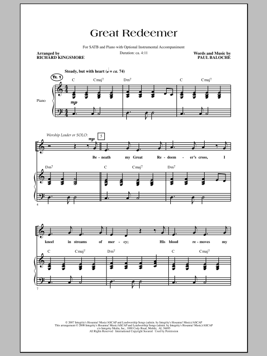 Download Richard Kingsmore Great Redeemer Sheet Music and learn how to play SATB Choir PDF digital score in minutes